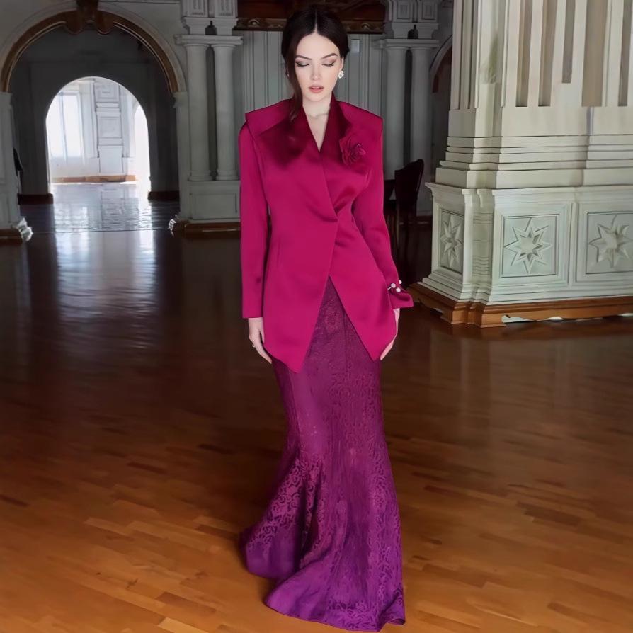 2025 Autumn European-American Fashion Two-Piece: Temperament Shirt and Midi Long Skirt Set