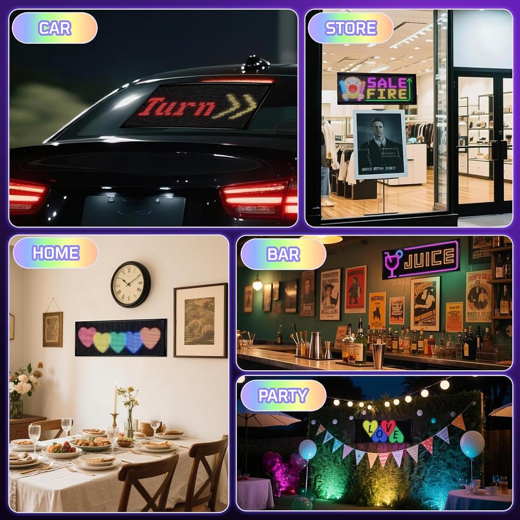 Full Color Double Row LED Light Sign For Car, 12.99''X7.87''' Programmable Scrolling LED Sign For Car, Flexible 5V/2A APP Control  Text Message