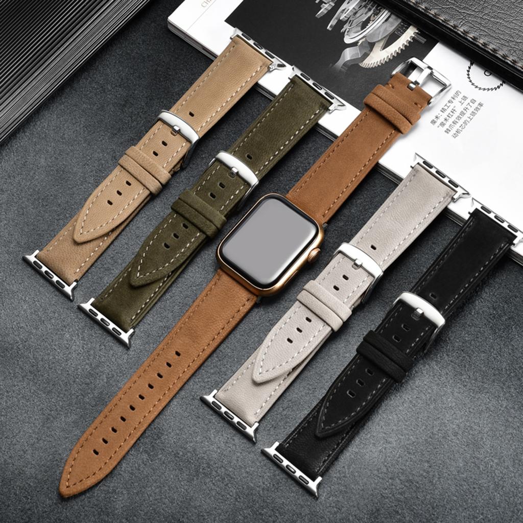 Top Layer Genuine Cow Leather Strap for Apple Watch Series 11 10 42mm/9 8 7 41mm/SE3 SE2 SE 6 5 4 40mm/3 2 1 38mm Quick Release Watch Band