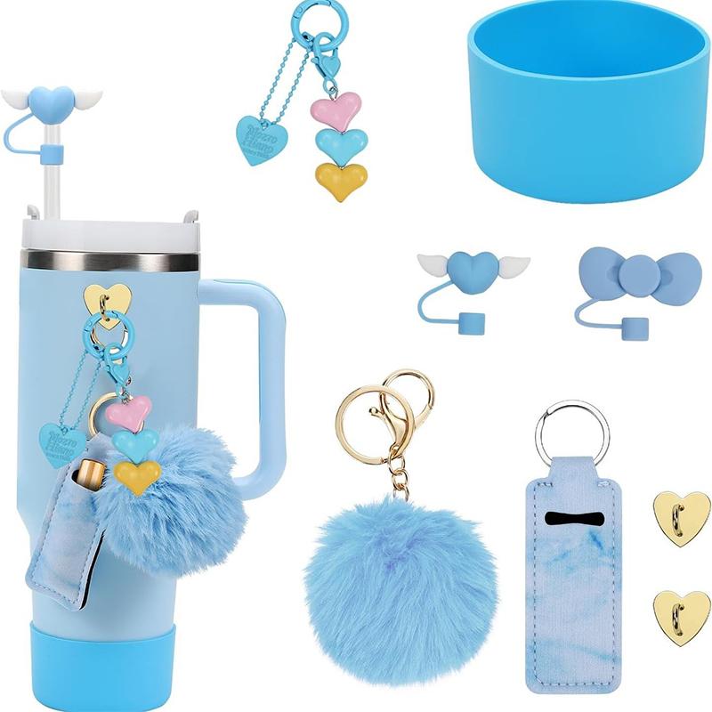 

Набір аксесуарів для кубка Стенлі, включаючи тримач для помади, силіконовий чохол для кубка Стенлі, 2 силіконові ковпачки для соломинки, 2 підвіски синій