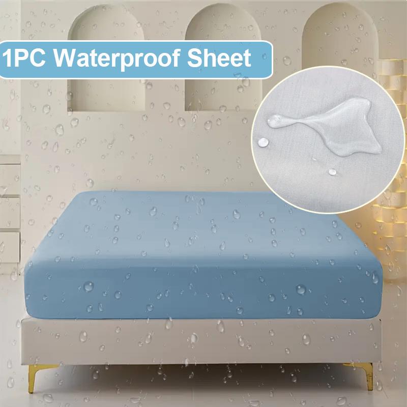 Solid Color Waterproof Bedsheet, Soft and Comfortable Bedding Mattress Protective Cover Suitable for Bedrooms, Guest Rooms, Fitted Sheet No Pillowcase