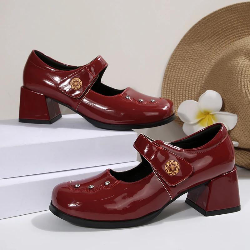 Waterproof Platform High Heels Women's Chunky Heel 2025 New Arrival Elegant Black Patent Leather Buckle Thick Sole Mary Jane