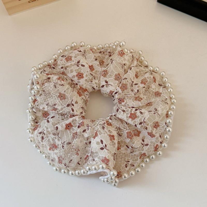 Floral Lace Pearl Scrunchie Hair Tie