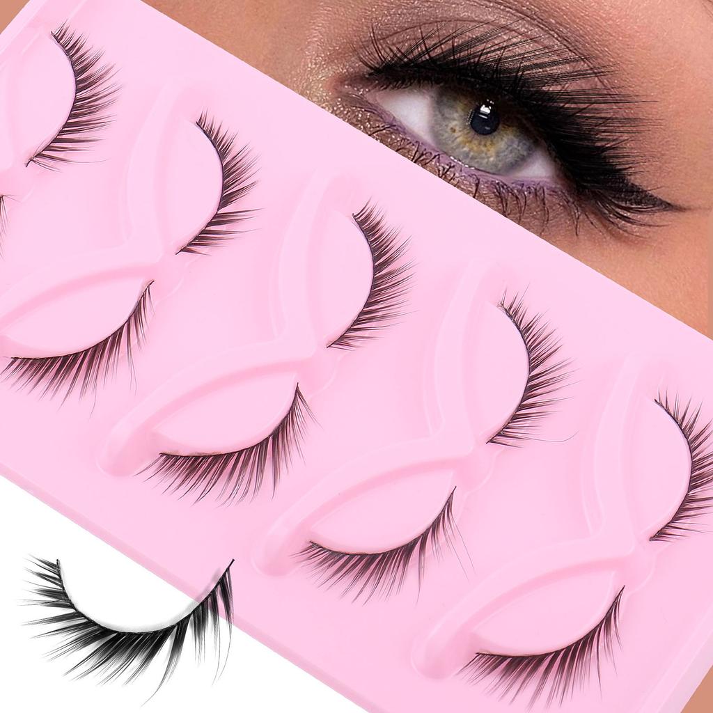 5 Pairs Of Oblique Flying Fox False Eyelashes, Natural Thick Curled Eyelashes, Simulated Cat Eyelashes