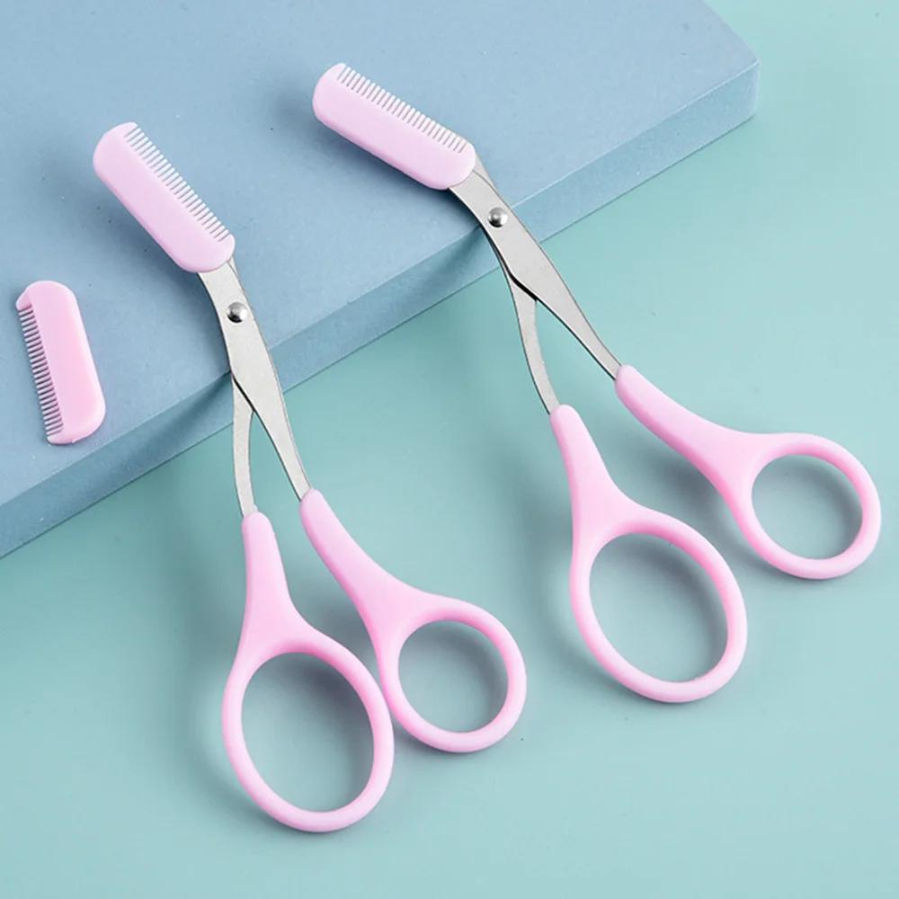 1Pc 3 Colors Stainless Steel Eyebrow Trimmer Scissors with Comb Professional Eyebrow Trimmer Scraper Face Care Tool for Beginner