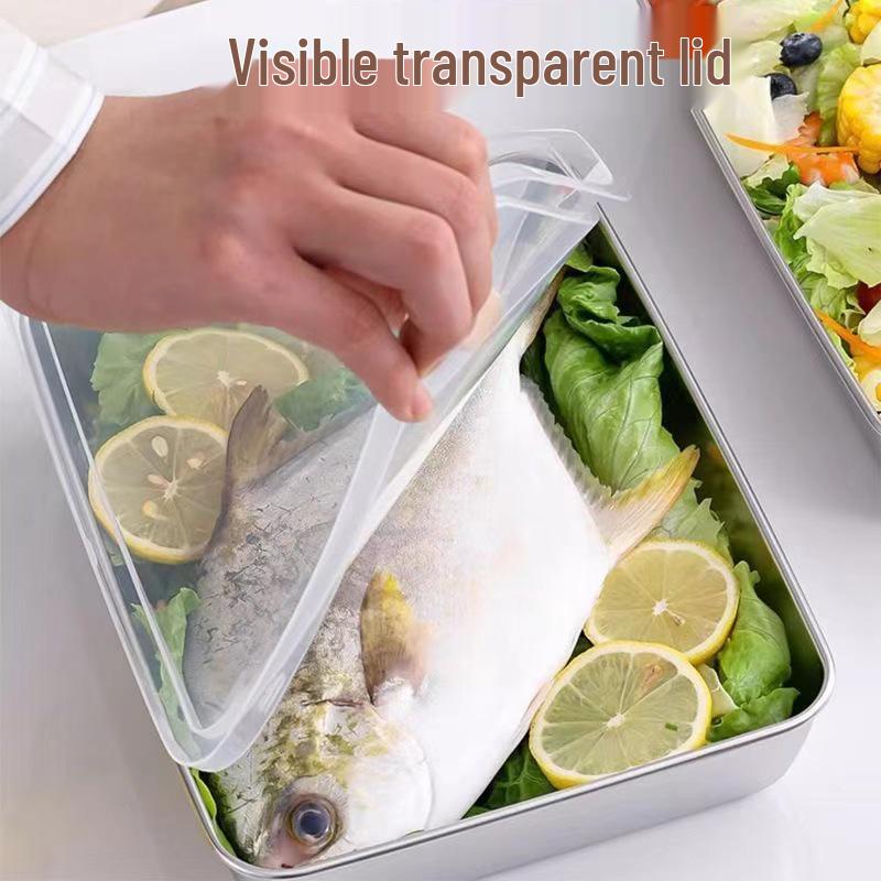Stainless Steel Square Tray with Lid and Magnetic Fresh-Keeping Box for Household Use