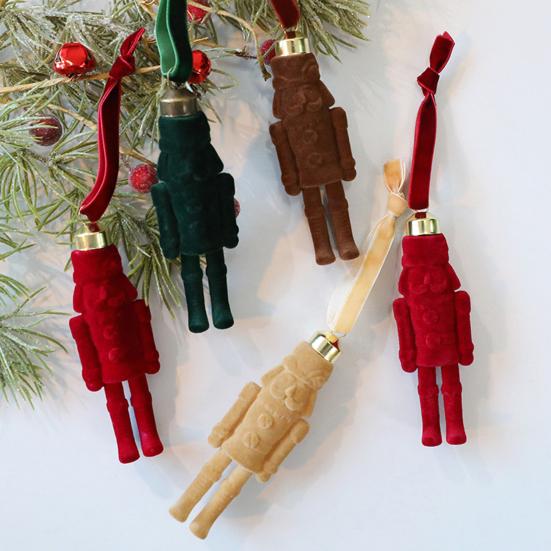 Flocking Nutcracker Hanging Ornament Decorative Nutcrackers Statue Christmas Soldier Charm Holiday Tree Decoration Pendant