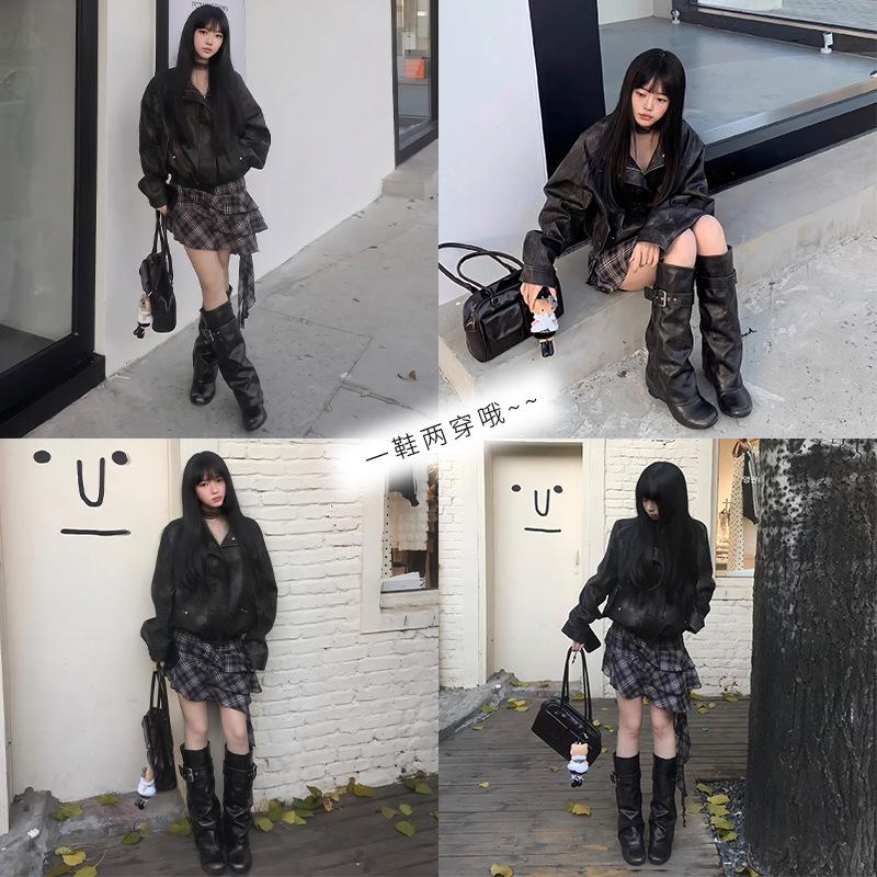 Autumn And Winter Sleeve Removable Two Wear Long Tube Heightening Metal Accessories High-End Niche Thigh Circumference Fashion Boots
