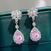 Red Teardrop Halo Drop Earrings for Women Elegant Style