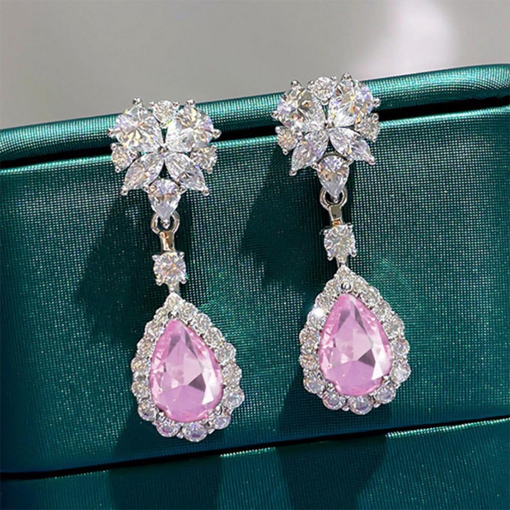 Red Teardrop Halo Drop Earrings for Women Elegant Style