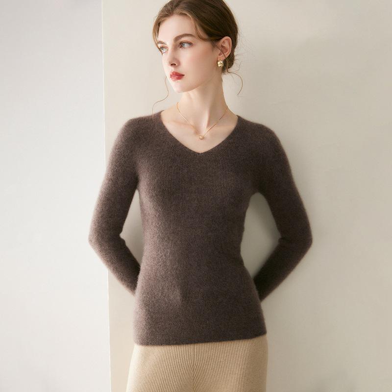 2026 Le Ka Sha Women's 100% Pure Cashmere Striped V-Neck Long Sleeve Knit Pullover