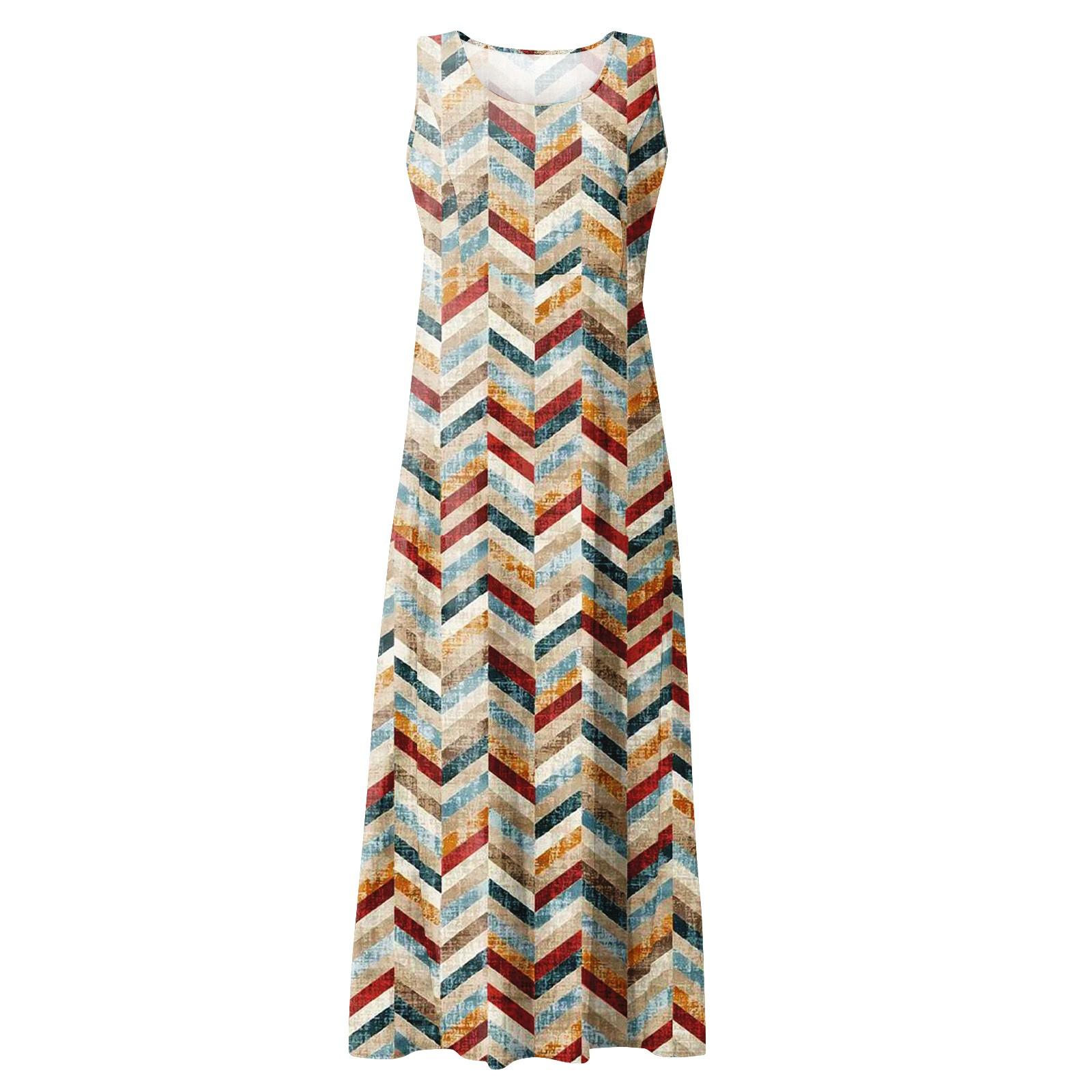 Женское летнее повседневное модное платье без рукавов с карманом и круглым вырезом — фото 4