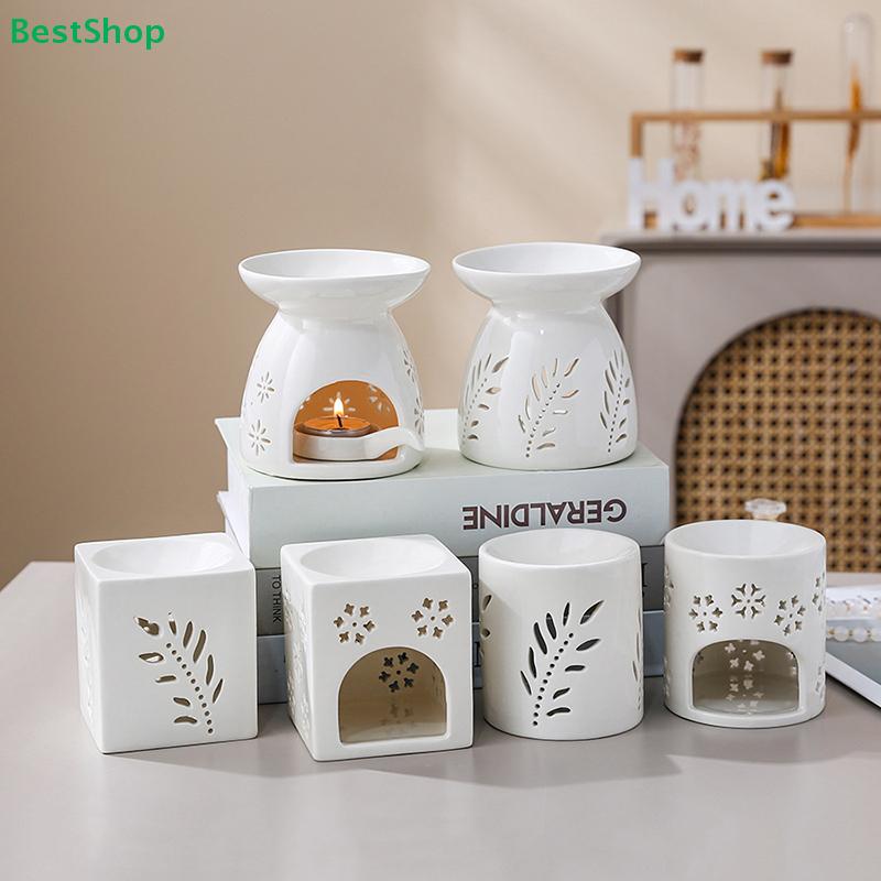 White Ceramic Aromatherapy Oil Burners - Hollow Out Flower/Leaf Design Wax Melt Warmers for Home Decor (Assorted Shapes)