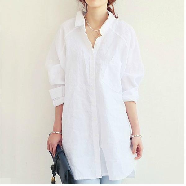 Spring and Summer Women's Shirt Loose Large Size Long Cotton and Hemp Texture Dress Shirt Style