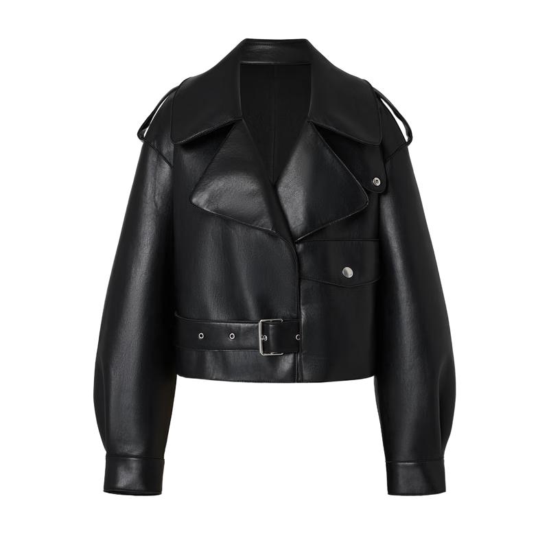 

MO&Co. Весенняя куртка из искусственной кожи с поясом и косым лацканом, 2024 M 165