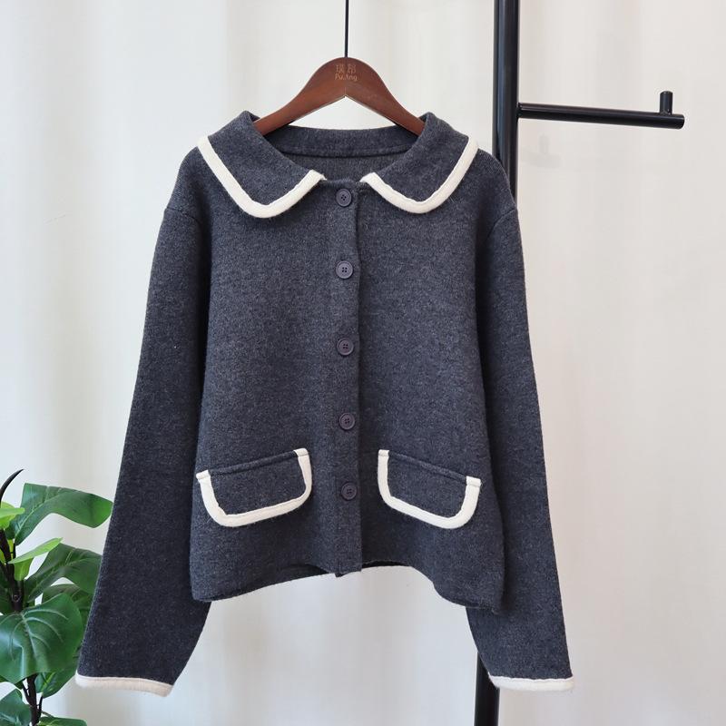 Autumn and Winter New Retro Contrasting Colors Hong Kong Flavor Knitted Cardigan Soft Waxy Design Temperament Loose Sweater Jacket Women