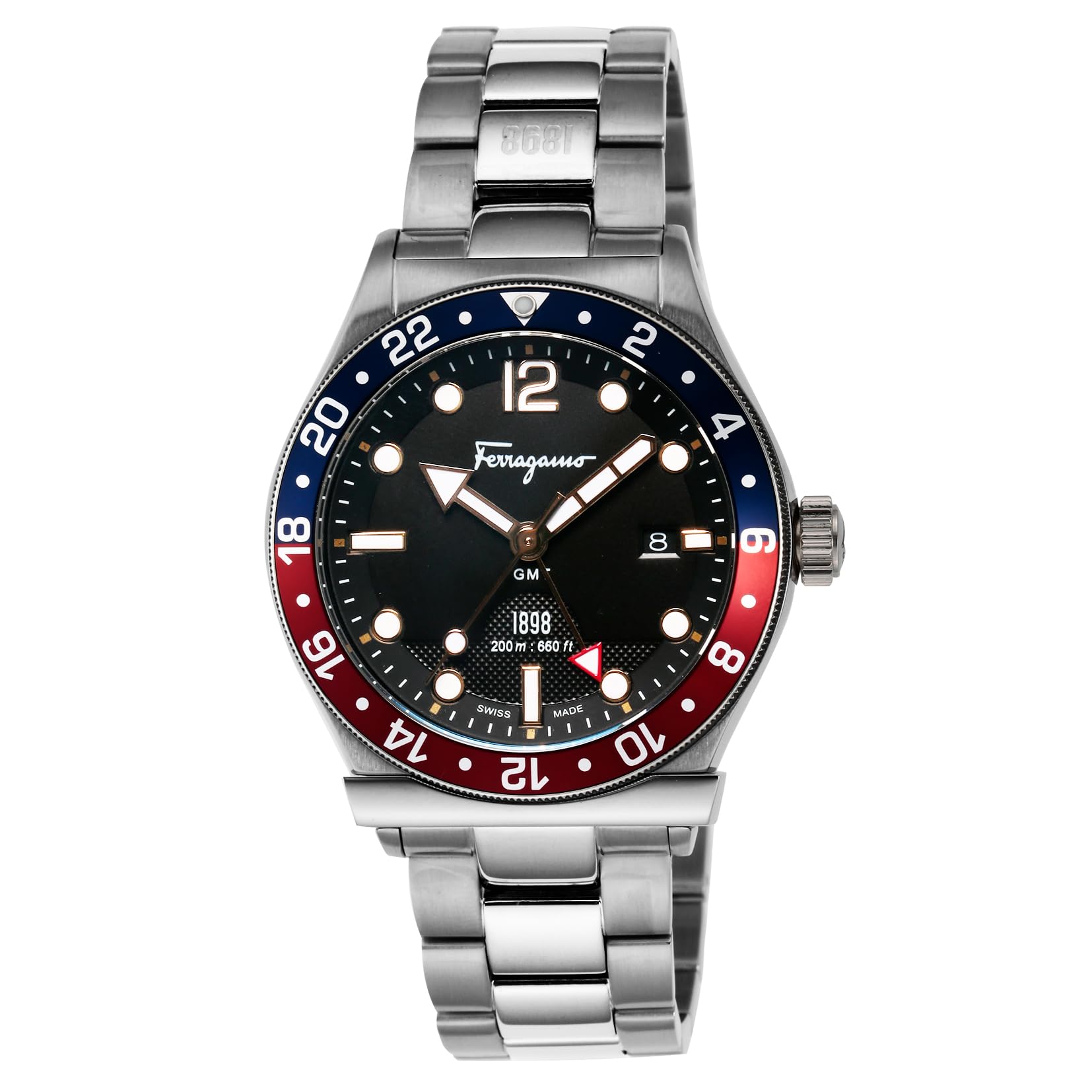 

Watch FERRAGAMO 1898 Black Dial Stainless Steel Sapphire Glass Quartz 20 ATM Water Resistant 44MM Swiss Watch SFDU00419 Silver [Salvatore Ferragamo] срібний