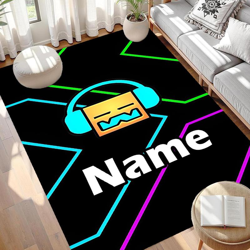 Custom Name Personalized Geometry Dash Print Carpet, Versatile Home Decor Rug, for Playroom, Apartment, Balcony, Entryway, Hallway Gift