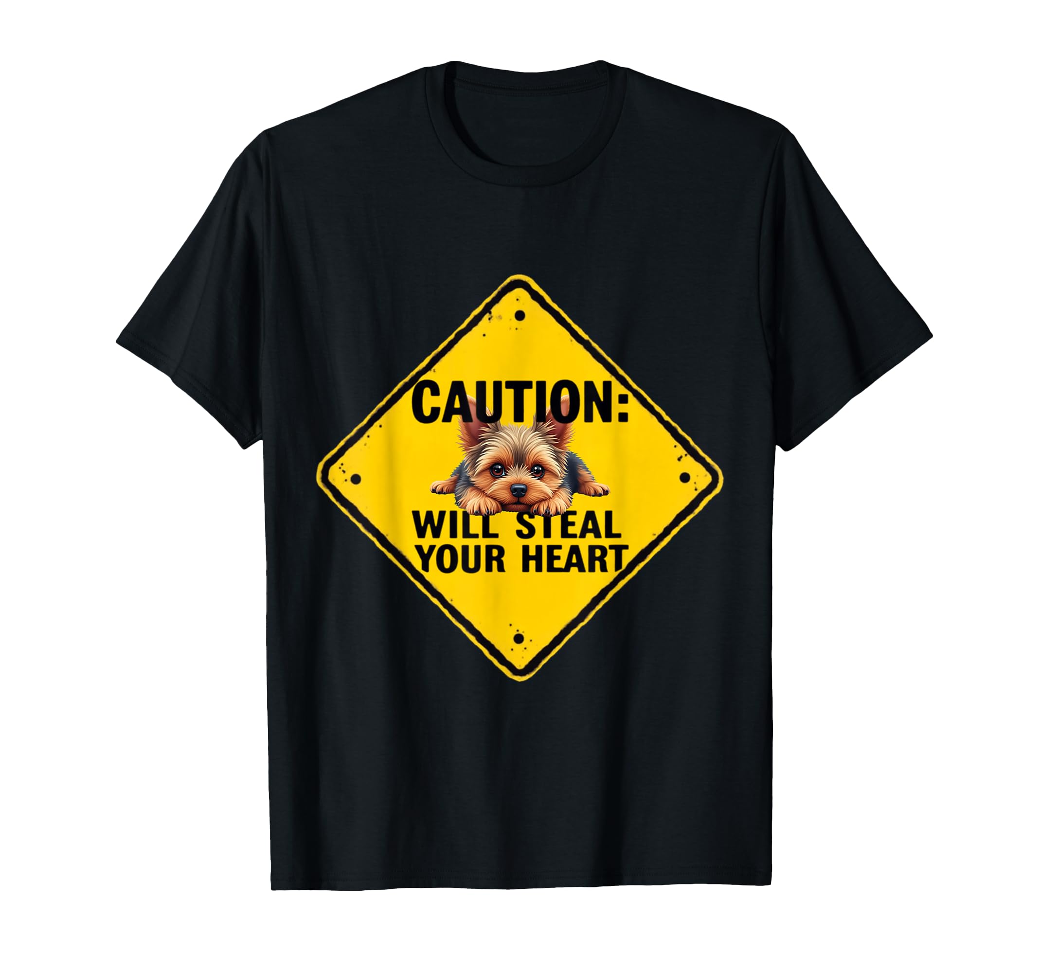 Caution Sign Yorkshire Terrier Dog Funny Gift Yorkie Puppy T-Shirt