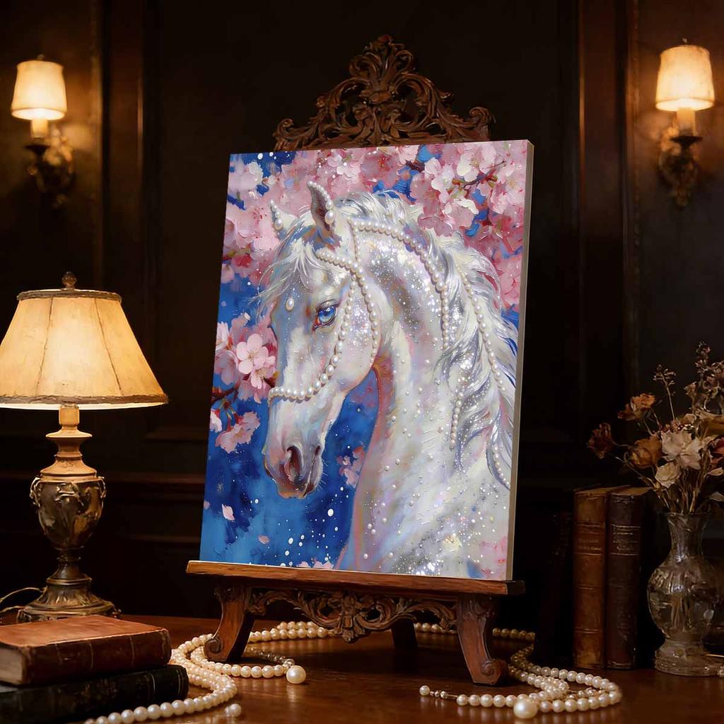 Handmade DIY Pearl Painting White Horse Theme Bedroom Living Room Frameless Diy Handmade Sticky Diamond Creative Canvas Painting
