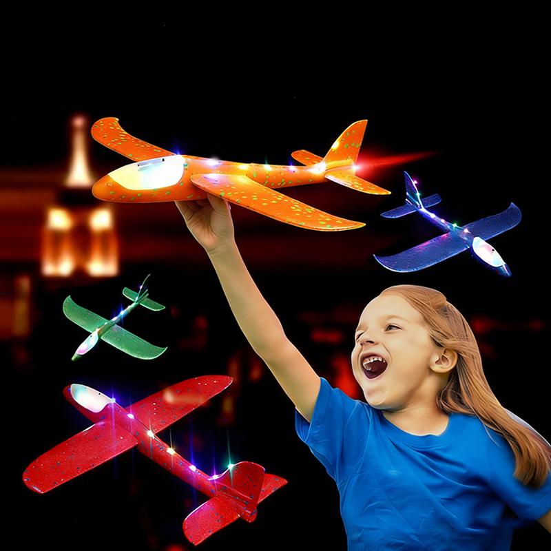 Topmix Boys Blue 47Cm Big Foam Plane Glider Hand Throw Airplane Led Inertial Epp Bubble Planes Outdoor Launch Kids Toys For Children Gift