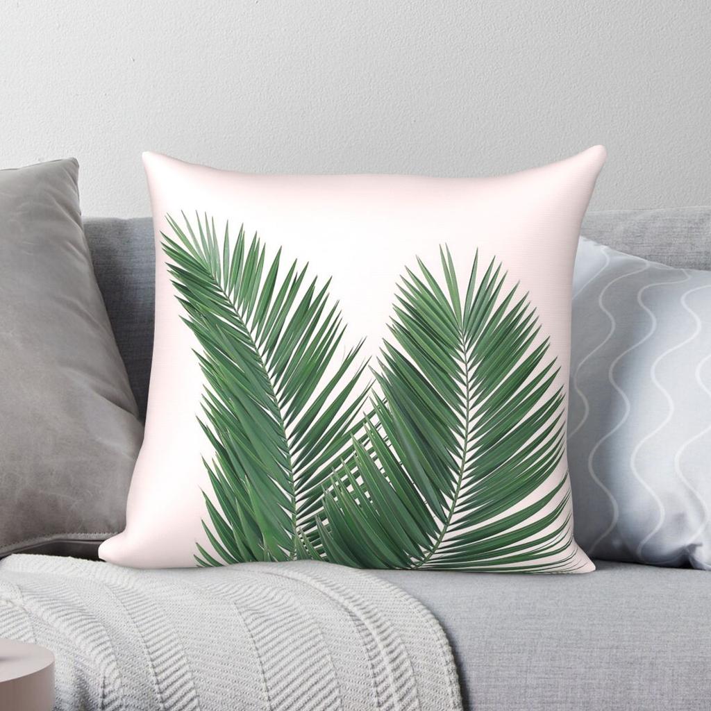 Palm Leaves Tropical Leaves Pink Square Pillowcase Polyester Linen Velvet Pattern Zip Decorative Pillow Case Bed Cushion Case