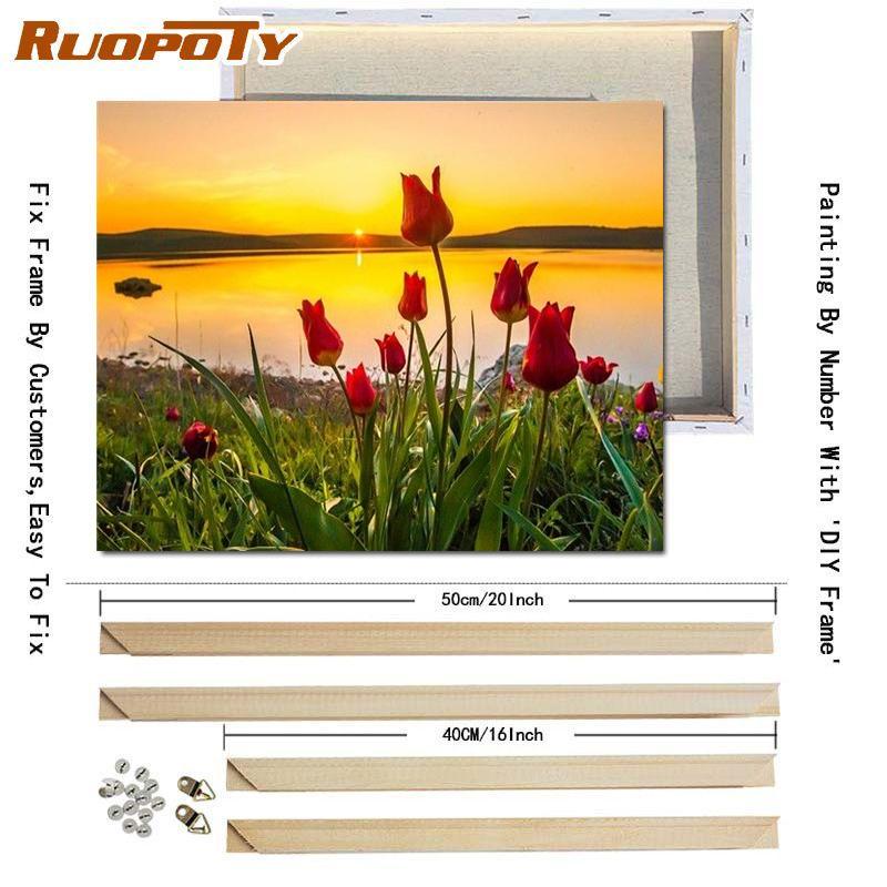RUOPOTY Digital Painting Flower Sea Hand-Painted Wall Art Painting Unique Gifts On Canvas Sunset Pictures Home Decoration