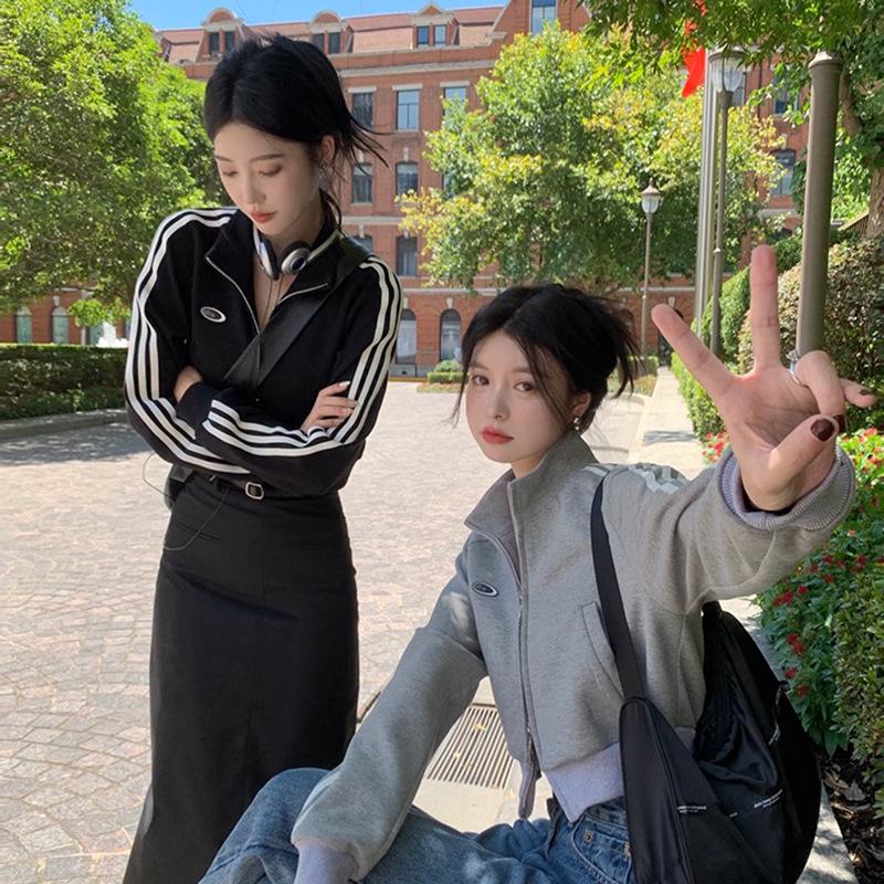 Dámská petrolejová mikina na zip - Americký styl, Tenká, Dlouhý rukáv, Sportovní kardigan na jaro/podzim