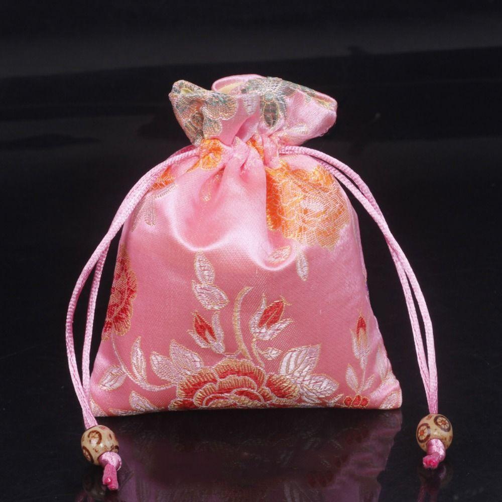 Chinese Style Embroidery Flower Drawstring Bag Coin Purse Jewelry Packing Bag  Hanfu Decor