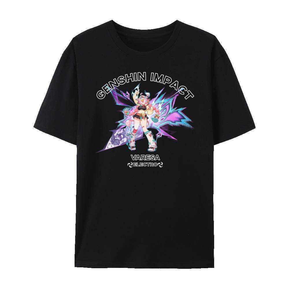 Genshin Impact Hydro Electro Element Character' Impression Short Sleeve Crewneck Cotton T-Shirt