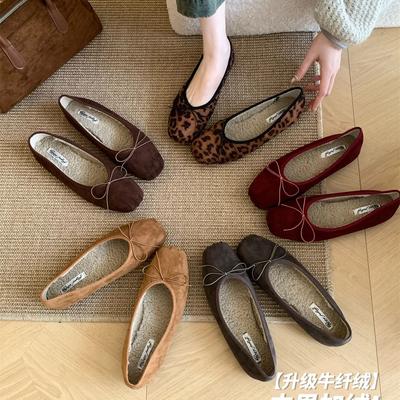 Fashion Bailamos Slip On Women Fur Flats Fashion Elegant Butterfly-knot Autumn Furry Shoes Classics Ladies Comfort Soft Sole Mary Jane S