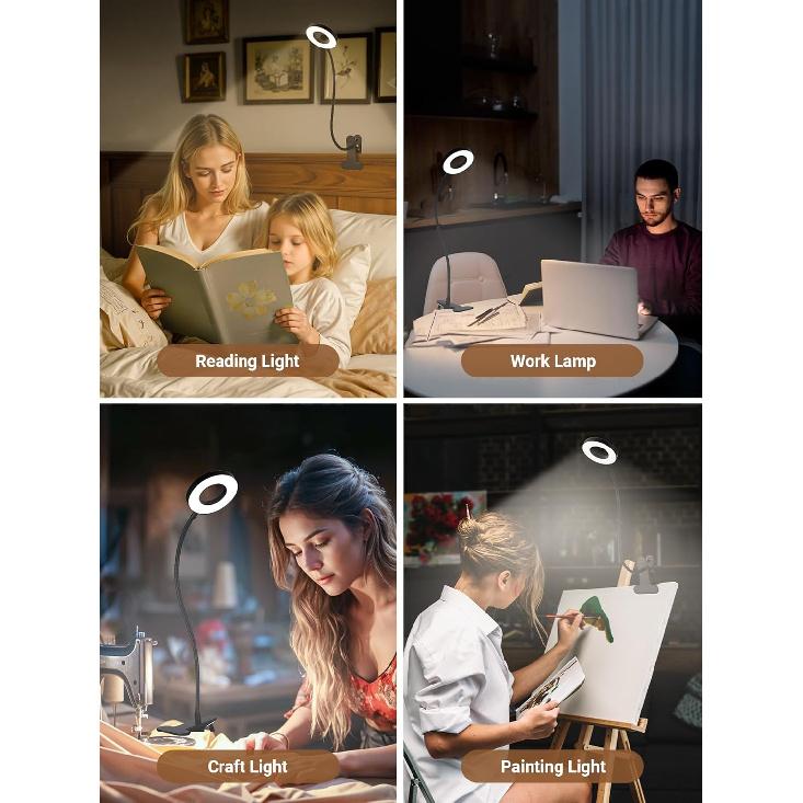 Clip on Lamp,5 Colors+10 Brightness LED Desk Lamp with Clamp,550lm Bright Clip on Light for Bed Headboard/Bedside Table,360°Adjustable Reading Light
