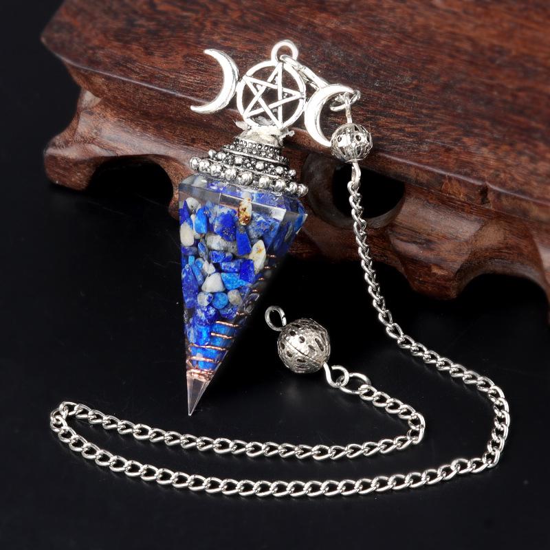 1690 Three-Phase Moon Seven Chakra Stone Resin Hexagonal Crystal Pendant Pendulum Cross-Border Jewelry