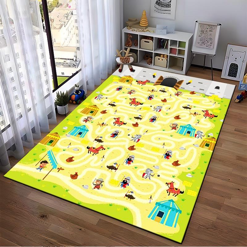 Kids Play Carpet with Maze, Farm Animals, Castle, and Colorful Design Suitable for use as an anti-slip for living room bedroom sofas
