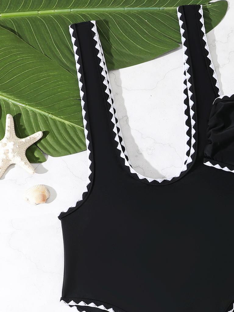 Fashion Black Two Piece Triangle Bikini Set Sexy Backless Swimsuit For Beach Vacation