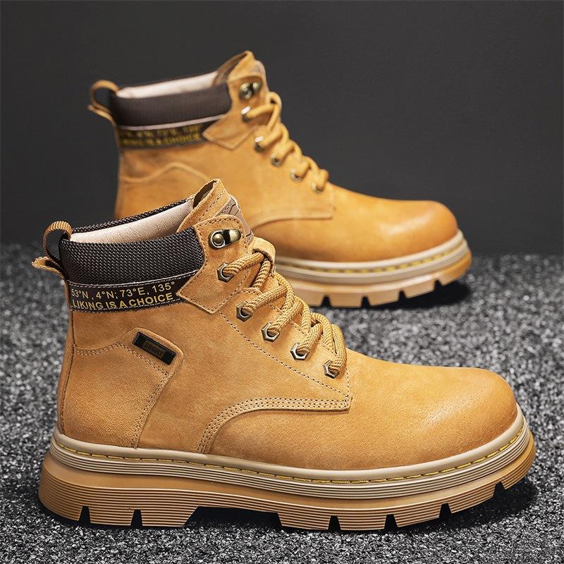 Martin Boots Men's 2 Leather High-top Rhubarb Boots, Winter Workwear Plush Cotton Shoes, Men's Snow