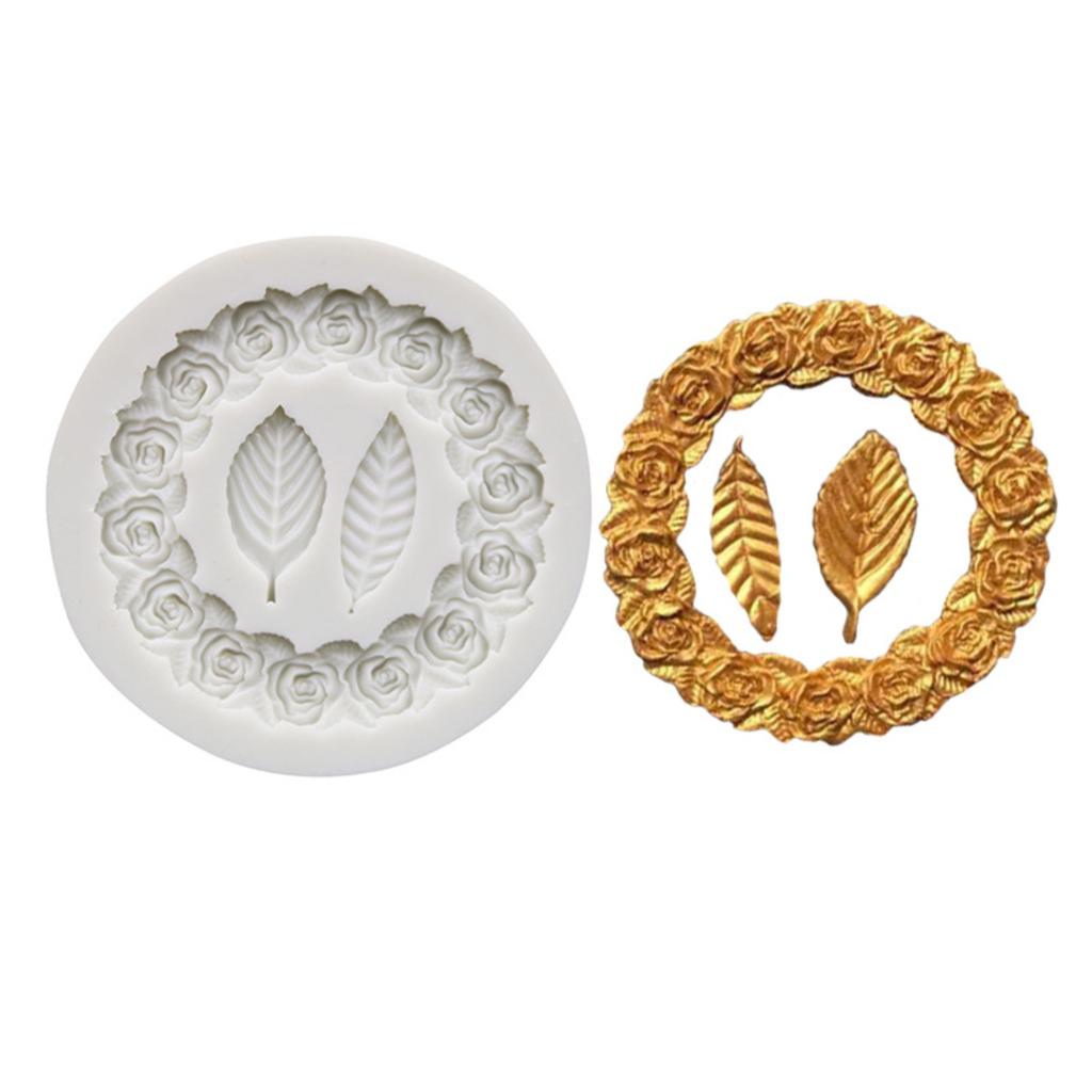Silicone Rose Wreath Chocolate Mold - Perfect For DIY Decorating And Baking - Flower Round Wreath And Leaves Shape Candy Mold