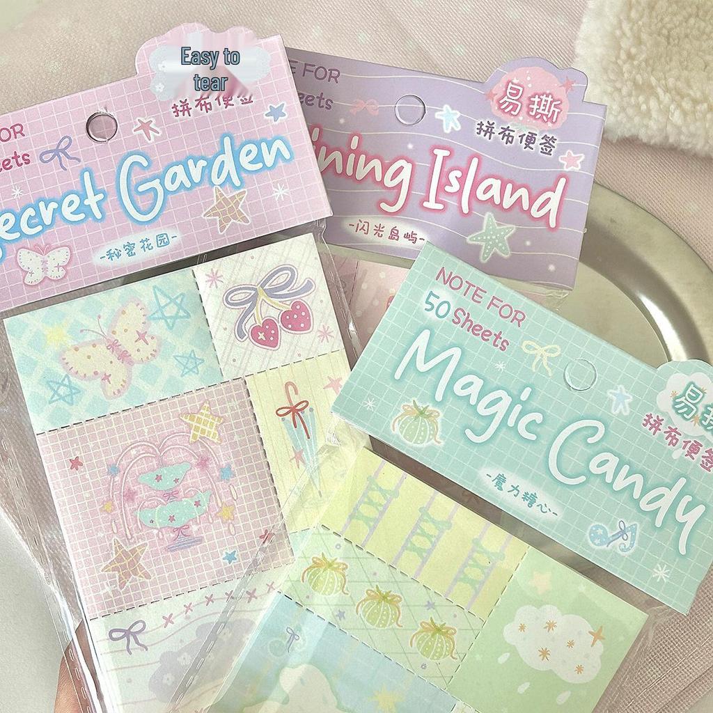 Patchwork Sticky Notes: Dreamy Town Memo Pad for Journal Decor