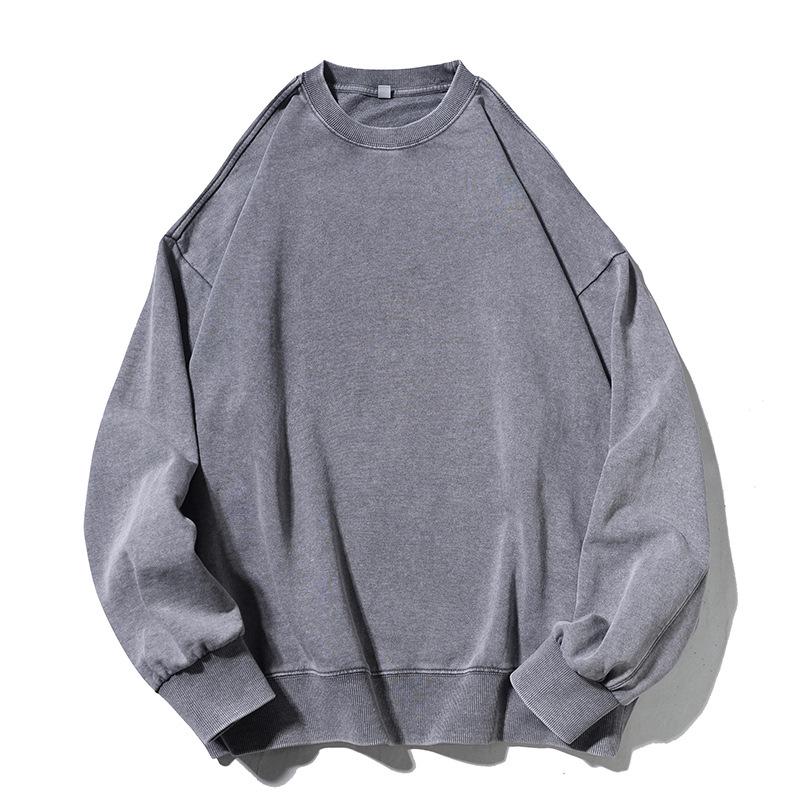 Men's 350g Vintage Washed Long Sleeve T-shirt - Lightweight Round Neck Casual Base Layer for Spring & Autumn.