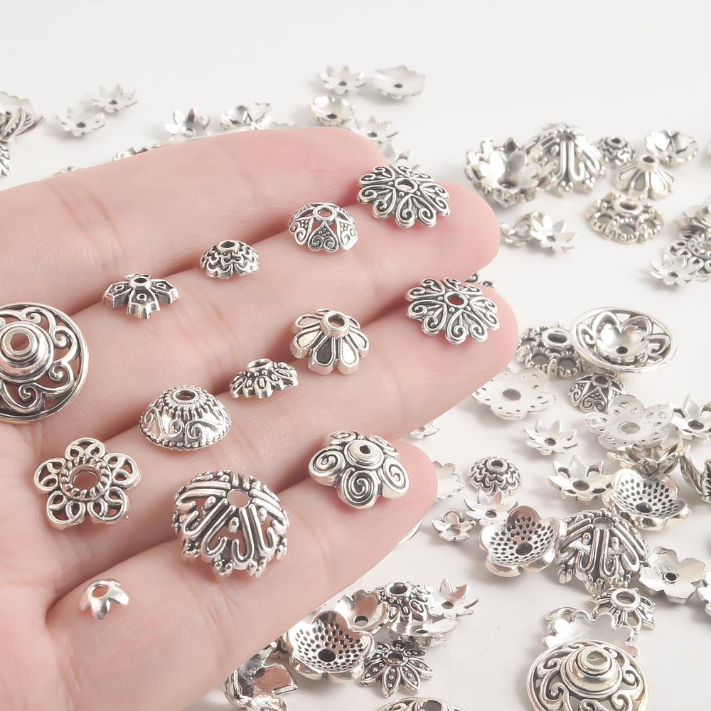 Antiksilberfarben 50/100 Stück Blumenperlenkappen Für Schmuckherstellung Zubehör Passend für DIY Armbänder Anhänger Boho Accessoires Verbinder