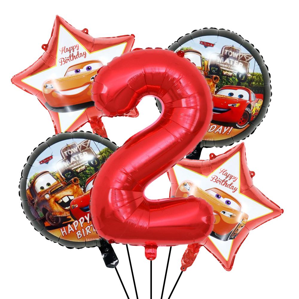 BEPAN Cute Round Five-pointed Star McQueen Car Theme Foil Balloons Set Number 1-9 Balloon Kids Birthday Party Baby Shower Decoration