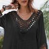 Beach Cover Up Dress V-Neck Woven Hollow Neckline Fringed Cuffs Hem Bikini Cover Up UV Protection Beach Dress