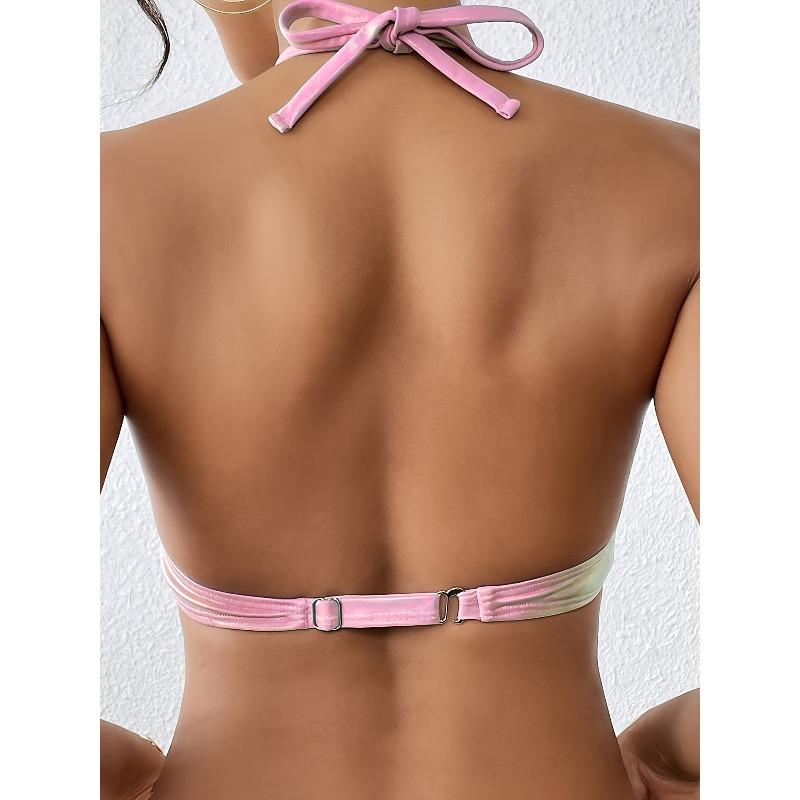 Sexy Petal Bikini Swimsuit Solid Color Petal Cup Pearl Chain Steel Band Bikini Top