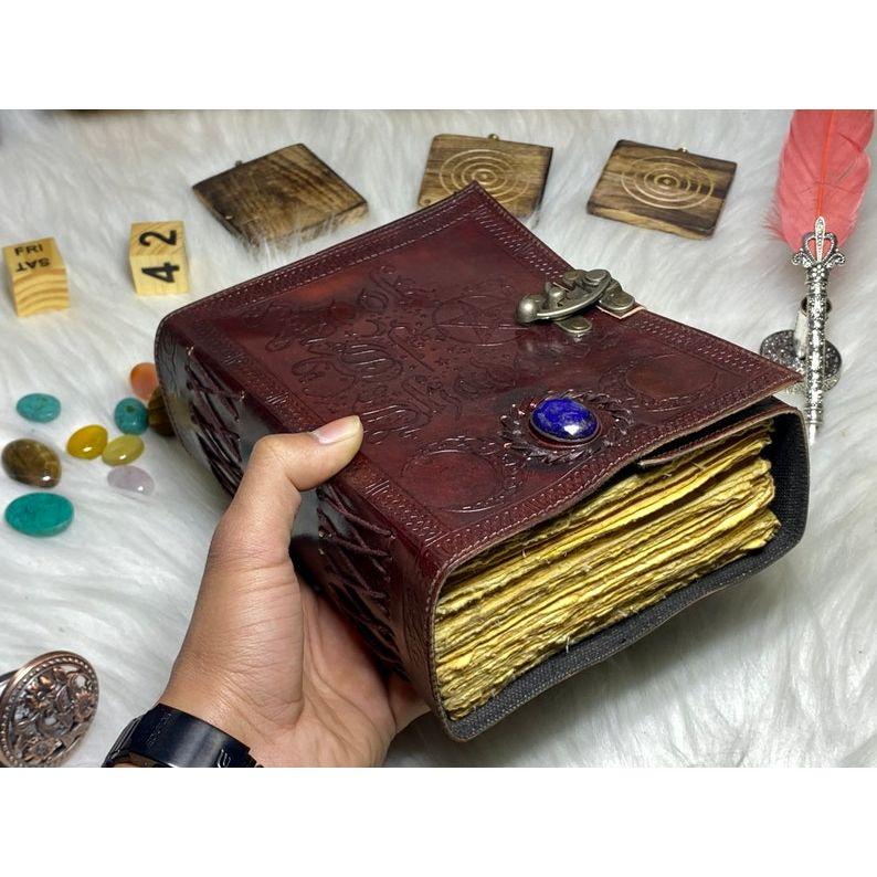 Book of shadows vintage leather journal  grimoire journal with handmade deckle edge paper gifts for men and women