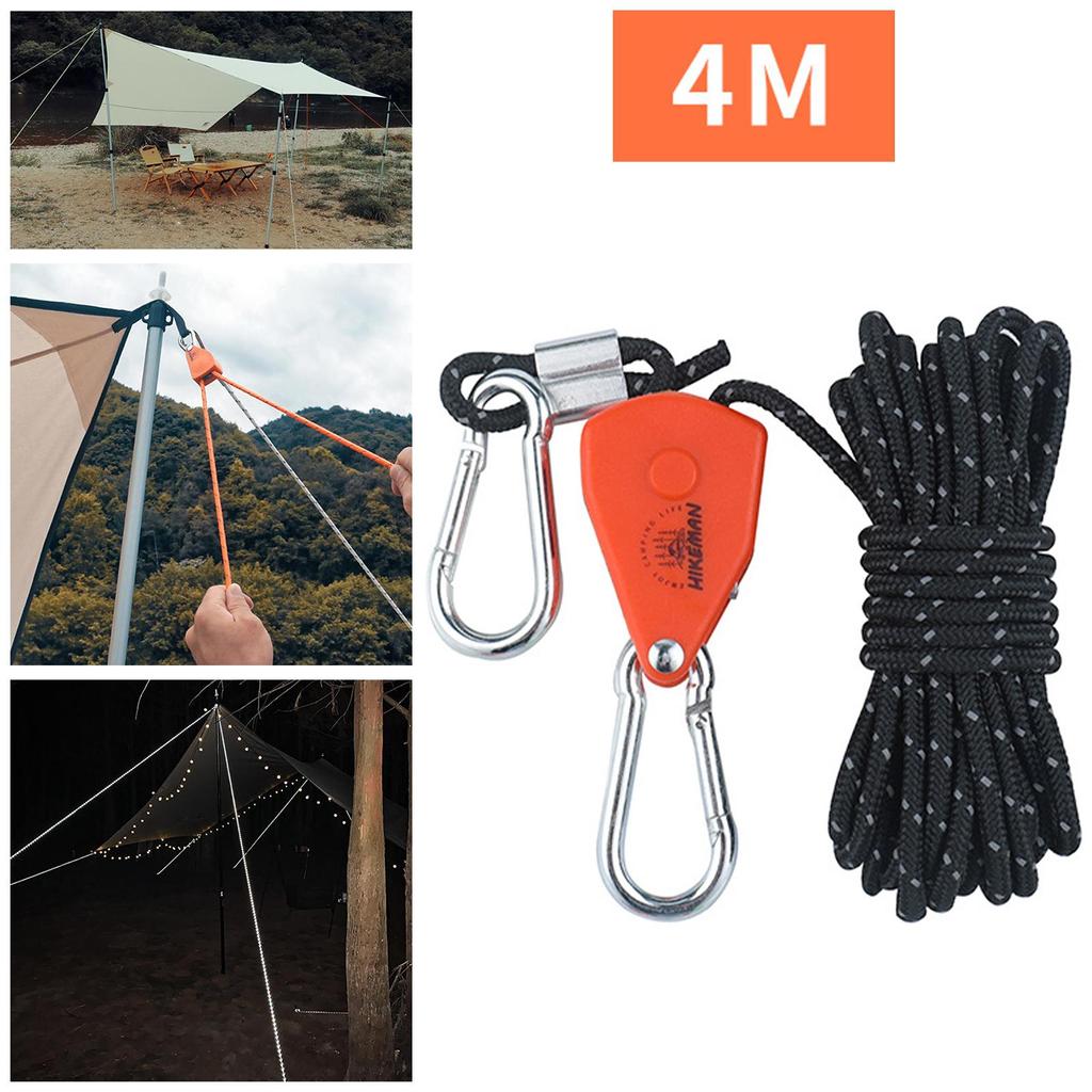 Pulley Ratchet Rope Hanger Fixed Buckle with Carabiner for Heavy Duty Secure