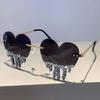 1/2 Pairs Heart Shaped Sunglasses with Rhinestones Women Fashion Rimless Rave Shades Trendy Original Design Sun Glasses