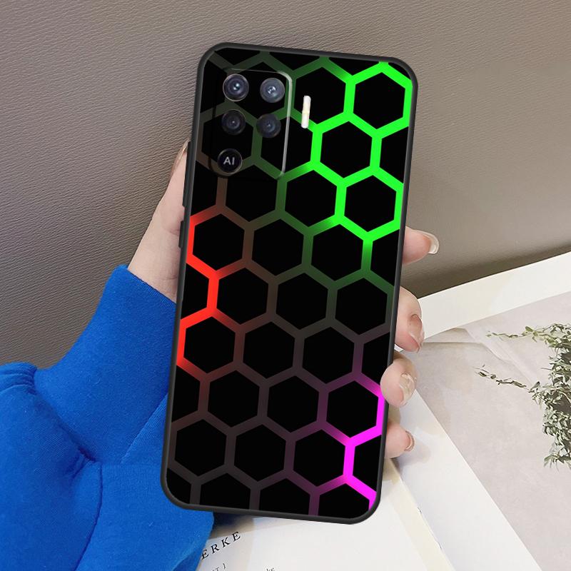 3D Hexagonal Lights Case For Oppo A5 Pro A15 A17 A57 A77 A18 A38 A58 A78 A98 A94 A74 A54 A16 A76 A96 A40 A60 A80