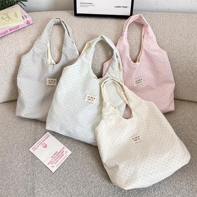 Cute Polka Dot Tube Top Bag Casual Shoulder Crossbody Bag for Women Large Capacity Canvas Tote Bag KTB