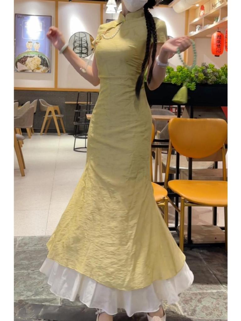 Retro Chinese Stand Collar Cheongsam: Step by Step Lotus Spliced Slimming Dress