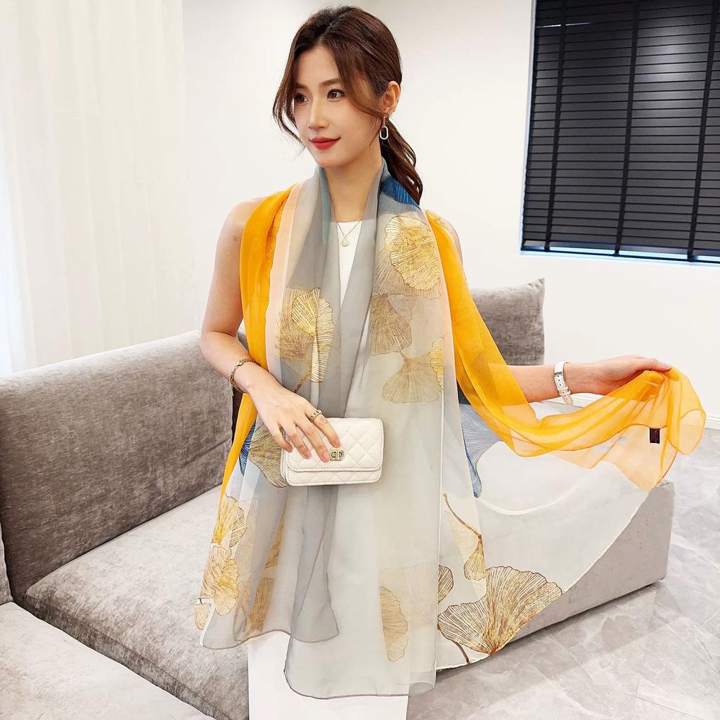 Stoles Wraps Silk Scarf Foulard Female Scarves Wraps Hijab Bandana Women Large-size Beach Shawls Muslim HijabsTravel Sunscreen